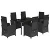 vidaXL 7 pcs conjunto de jantar p/ jardim c/ almofad&otilde;es vime PE preto