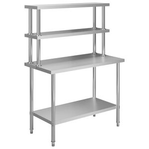 vidaXL Mesa trabalho cozinha c/ prateleira 120x60x150cm a&ccedil;o inoxid&aacute;vel