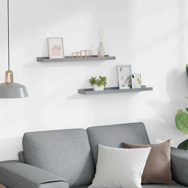 vidaXL Unidade de prateleiras com rebordo 2 pcs 60x9x3 cm MDF cinzento