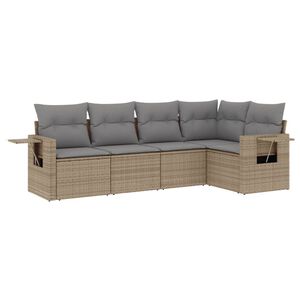 vidaXL 5 pcs conjunto de sof&aacute;s p/ jardim com almofad&otilde;es vime PE bege