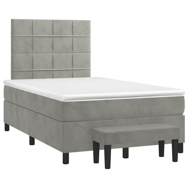 vidaXL Cama boxspring com colch&atilde;o 120x190 cm veludo cinzento-claro