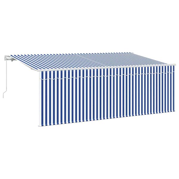 vidaXL Toldo Retr&aacute;til Azul e Branco 400 x 200 cm Poli&eacute;ster e Alum&iacute;nio