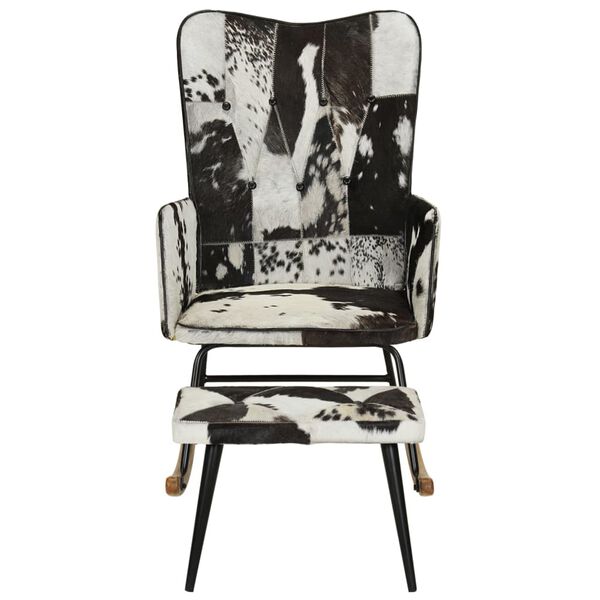 vidaXL Cadeira de baloi&ccedil;o com apoio de p&eacute;s couro genu&iacute;no preto