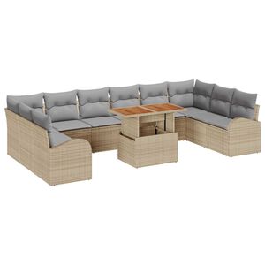 vidaXL Conjunto de Sof&aacute; de Jardim 11 unid. Bege Rattan Sint&eacute;tico