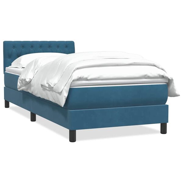 vidaXL Cama com molas/colch&atilde;o 90x220 cm veludo azul-escuro
