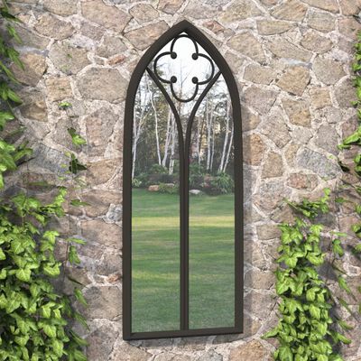 vidaXL Espelho de jardim p/ uso exterior ferro 100x45 cm preto