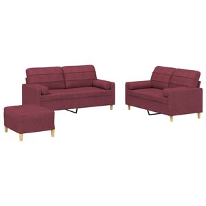 vidaXL 3 pcs conjunto de sof&aacute;s com almofadas tecido vermelho-tinto