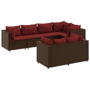 vidaXL 7 pcs conjunto lounge de jardim c/ almofad&otilde;es vime PE castanho