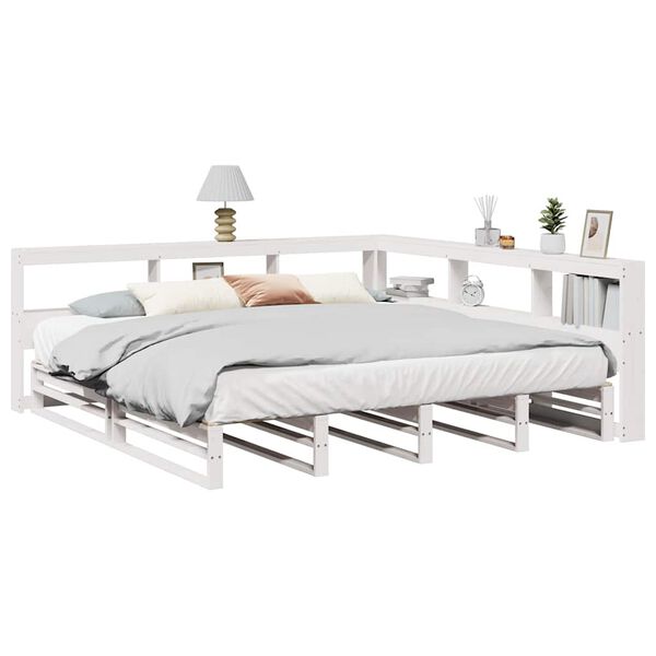 vidaXL Cama com estante sem colch&atilde;o 200x200 cm pinho maci&ccedil;o branco