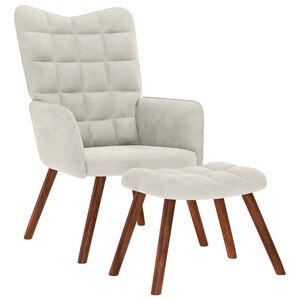 vidaXL Cadeira Relaxante com Banco em Veludo Creme