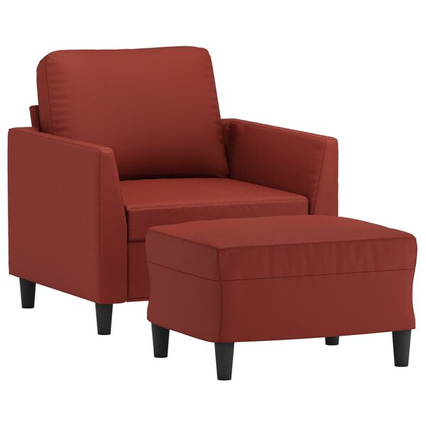 vidaXL Poltrona com apoio de p&eacute;s 60 cm couro artificial vermelho tinto