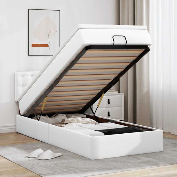 vidaXL Cama otomana com colch&atilde;o 90x200 cm couro artificial branco