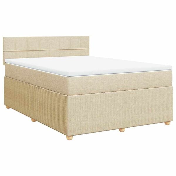vidaXL Cama com molas/colch&atilde;o 140x190 cm tecido cor creme