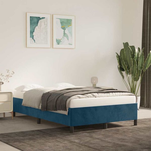 vidaXL Estrutura de cama sem colch&atilde;o azul escuro 120x190 cm Veludo