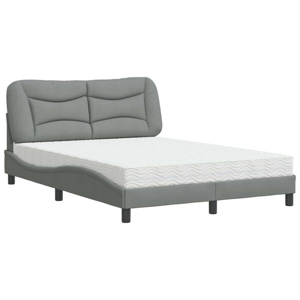 vidaXL Cama com colchão Hvar 140x190 cm tecido cinzento-claro
