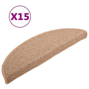 vidaXL Tapetes de escada 15 pe&ccedil;as 56x17x3 cm marrom claro semicircular