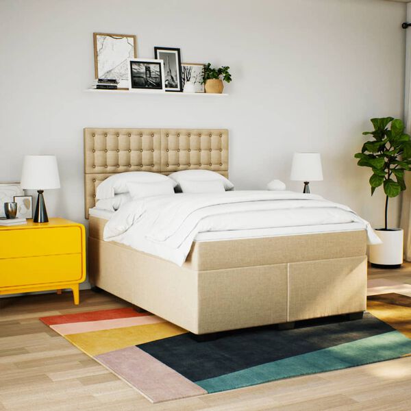 vidaXL Cama com molas/colch&atilde;o 160x200 cm tecido cor creme