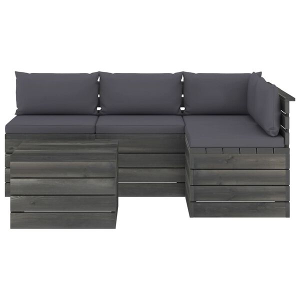 vidaXL 5 pcs conjunto lounge de paletes + almofad&otilde;es madeira de pinho