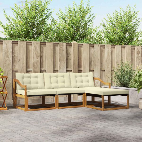 vidaXL Conjunto de Sof&aacute;s para Exterior 4 pcs Natural e Creme
