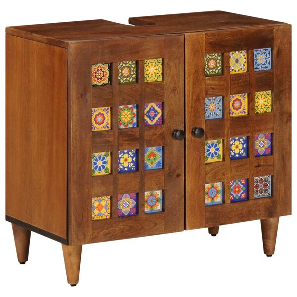 vidaXL Arm&aacute;rio para Pia de Banheiro com porta Nogueira 62 x 33 x 58 cm