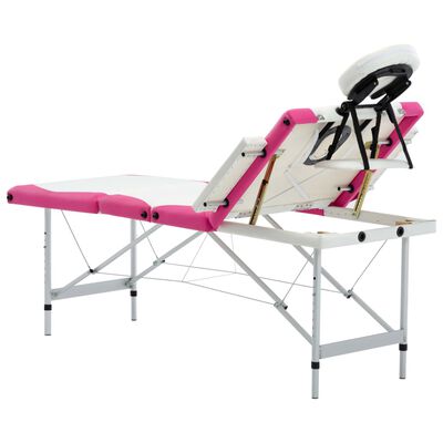 vidaXL Mesa de massagem dobrável 4 zonas alumínio branco e rosa