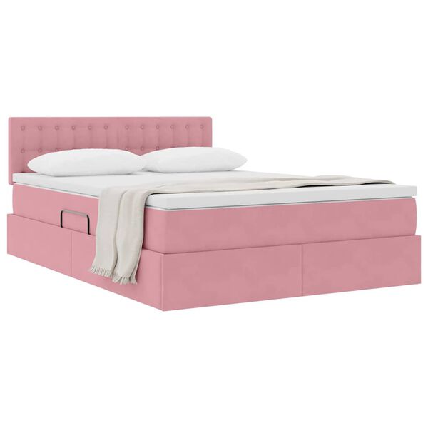 vidaXL Cama com Armazenamento com colch&atilde;o Rosa 140 x 200 cm Veludo