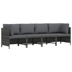vidaXL Sof&aacute; de jardim de 4 lugares com almofad&otilde;es vime PE cinzento