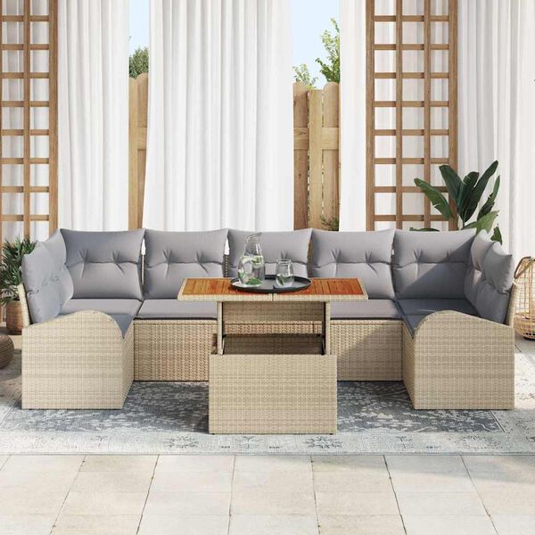vidaXL Conjunto de Sofá de Jardim 8 pcs Bege Rattan Sintético