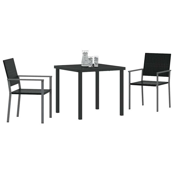 vidaXL Conjunto de Jantar para Jardim 3 pcs Preto Rattan de PE