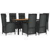 vidaXL 7 pcs conjunto de jantar p/ jardim c/ almofad&otilde;es vime PE preto