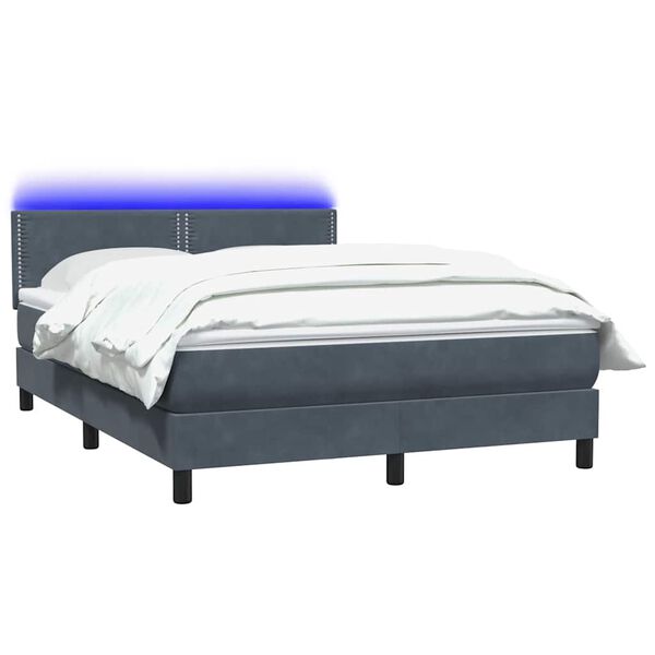 vidaXL Cama box spring c/ colch&atilde;o e LED 160x210 cm veludo cinzento-escuro