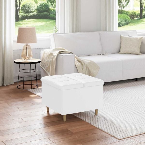 vidaXL Banqueta com almofada Branco 60 x 60 x 45 cm Couro sint&eacute;tico