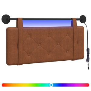 vidaXL Cabeceira suspensa Com luz LED Castanho PU Antigo