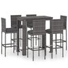 vidaXL 7 pcs conjunto de bar p/ exterior + almofad&otilde;es vime PE cinzento