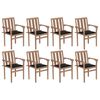 vidaXL Cadeiras de jardim empilh&aacute;veis c/ almofad&otilde;es 8 pcs teca maci&ccedil;a