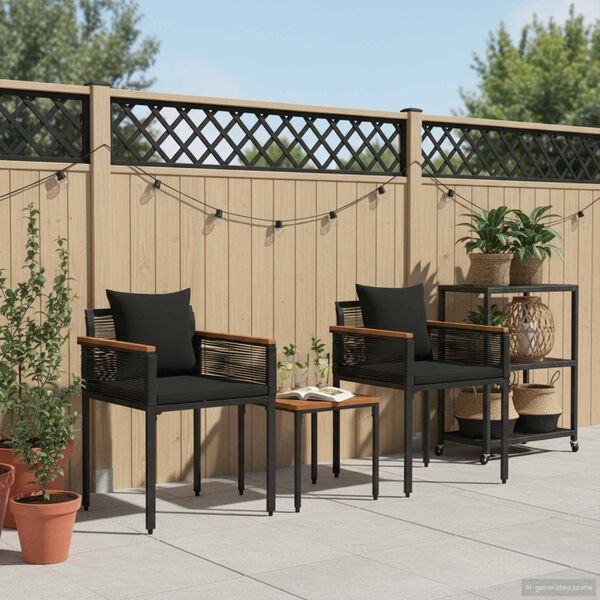 vidaXL Conjunto de M&oacute;veis para Exterior 3 pcs Preto Rattan de PE