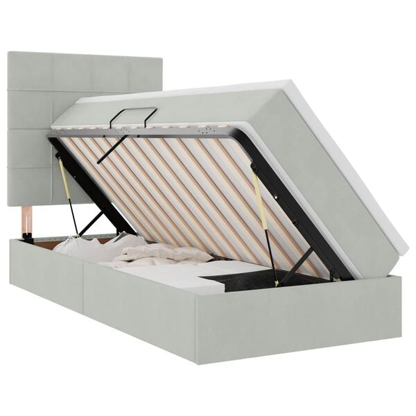 vidaXL Cama com arruma&ccedil;&atilde;o e colch&atilde;o Cinzento-claro 90 x 190 cm Veludo