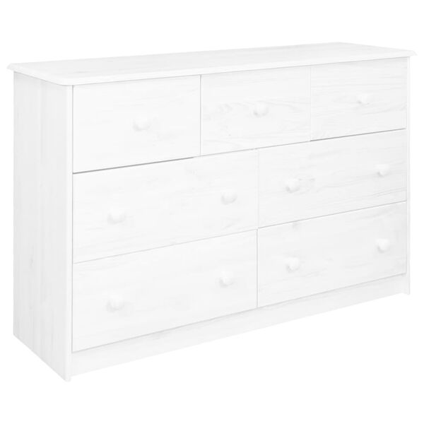 vidaXL Aparador 7 gavetas 113x35x73 cm madeira de pinho maci&ccedil;a branco