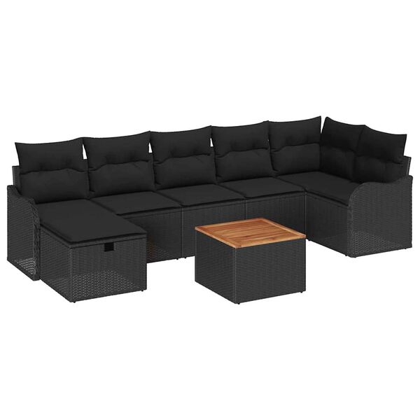 vidaXL Conjunto de Sof&aacute; de Jardim 8 pcs Preto Rattan Sint&eacute;tico