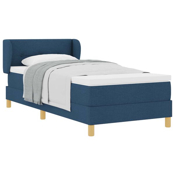 vidaXL Cama Box com colch&atilde;o com cabeceira Azul 90 x 190 cm tecido