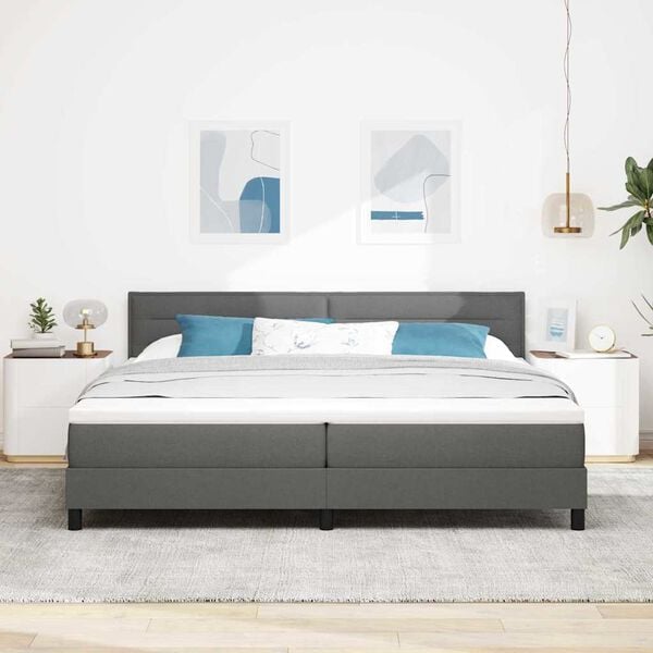vidaXL Cama Box com colch&atilde;o Cinza Escuro 200 x 200 cm tecido