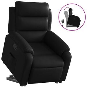 vidaXL Poltrona reclin&aacute;vel elevat&oacute;ria couro artificial preto