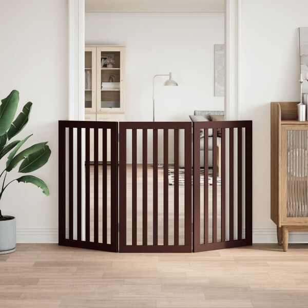vidaXL Port&atilde;o para c&atilde;es dobr&aacute;vel 3 pain&eacute;is 150 cm &aacute;lamo castanho