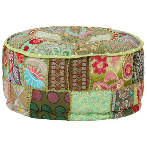 vidaXL Pufe de retalhos redondo algod&atilde;o artesanal 40x20 cm verde