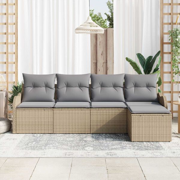 vidaXL Conjunto de Sof&aacute; de Jardim 5 pcs Bege Rattan Sint&eacute;tico