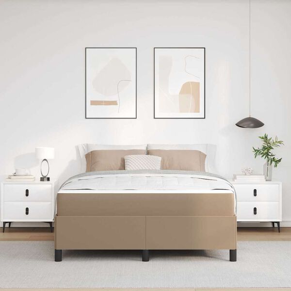 vidaXL Estrutura da Cama com colch&atilde;o Cappuccino 140 x 190 cm tecido
