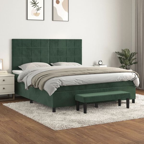 vidaXL Cama com molas/colch&atilde;o 180x200 cm veludo verde-escuro
