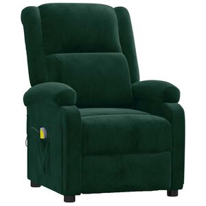 vidaXL Poltrona de massagens veludo verde-escuro