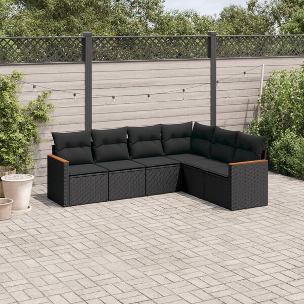 vidaXL 6 pcs conjunto sofás de jardim c/ almofadões vime PE preto