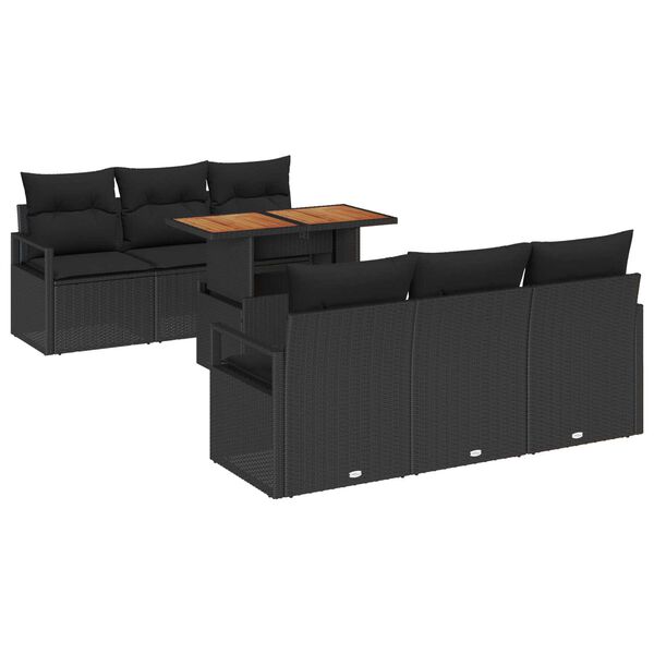vidaXL Conjunto de Sof&aacute; de Jardim 7 pcs Preto Rattan Sint&eacute;tico